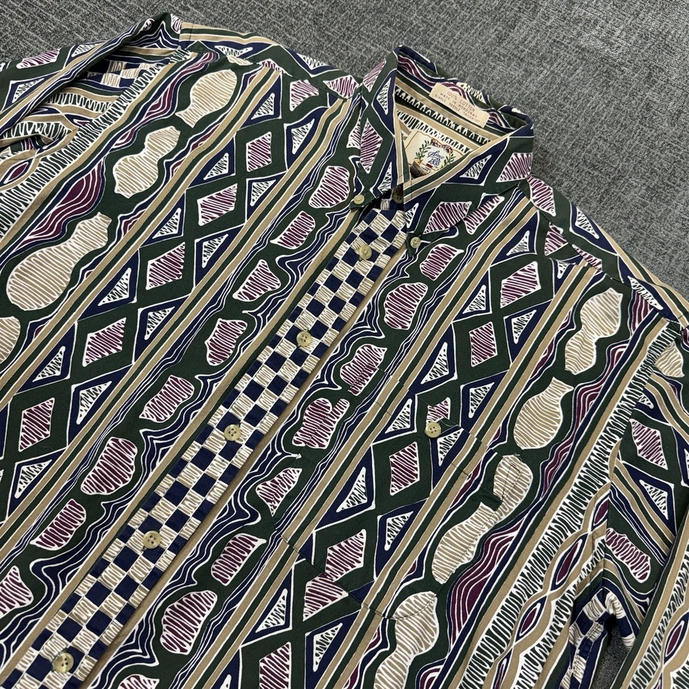 VTG Sears Roebuck Shirt Men's Large 90s Abstract Button Up Coogi Style Pattern